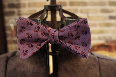 Purple Floral - Edwardian 1920's 1930's dandy cotton bowtie BYBT-vin49 1 - Bykowski Tailor & Garb