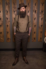 Bykowski Tailor & Garb -Wool vintage inspired tweed tailored fit suspenders slim fit Railroad prohibition peaky blinders Made in USA heritage clothing Handcrafted Gatsby English Tweed Dapper Casual Barbershop 1930's 1920's 1910's