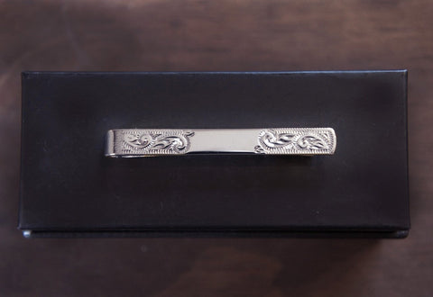 Victorian Scrollwork Engraved Silver Tie Bar