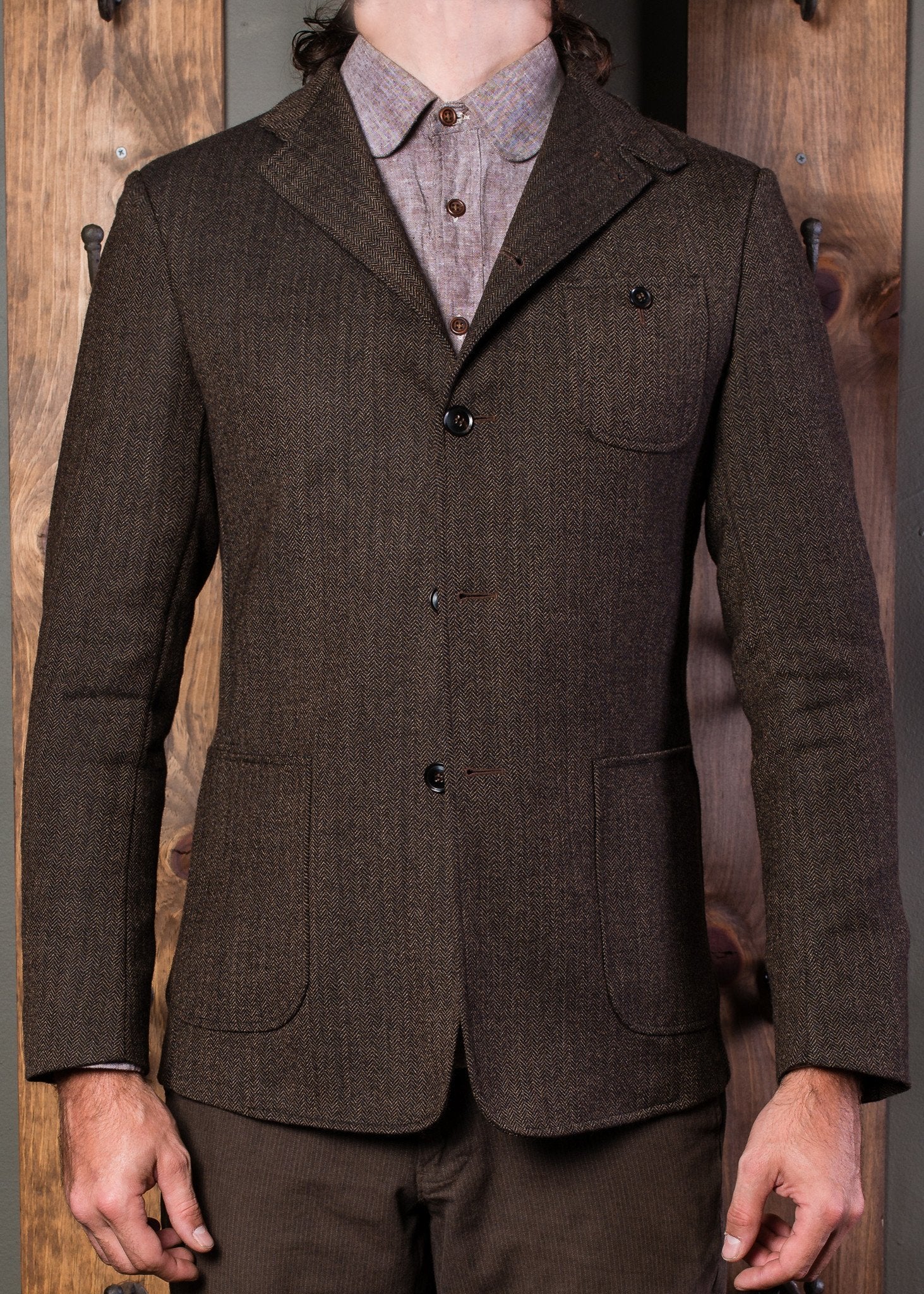 Tab notch sack coat-Bykowski Tailor & Garb Cotton vintage inspired Wool Victorian tailored fit slim fit prohibition Railroad Made in USA peaky blinders heritage clothing herringbone Gatsby Edwardian Casual 1930's 1920's 1910's 1800's