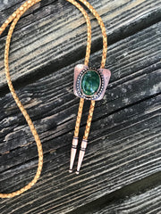 Bolo Tie classic Cowboy copper (green) jade natural